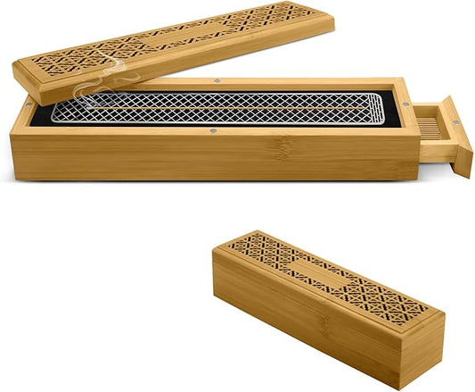 Wooden Incense Holder Burner with Storage - Incense Stick Holder & Ash Catcher for Meditation, Yoga, Bedroom, Study, Office - Exquisite Incense Burner for Home Decor - Bloomnest