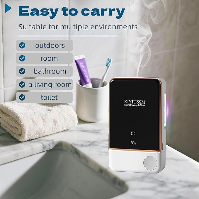 Waterless Essential Oil Diffuser for Home & Office Cordless Battery Operated Aroma Diffuser with 7 Mist Levels, Ultrasonic Air Freshener for Large Rooms Bedroom Bathroom Car Small & Portable - Bloomnest