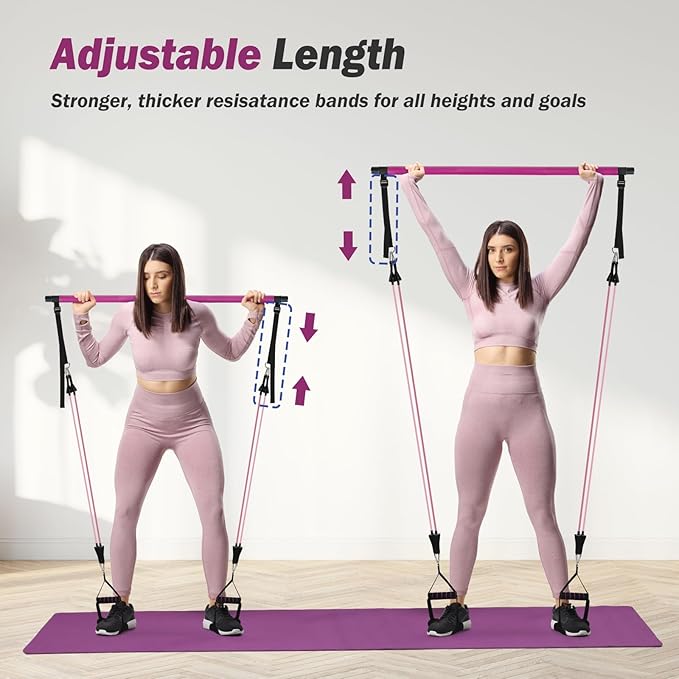Upgraded Pilates Bar Kit with Resistance Bands Natural Latex for Women & Men, Heavy-Duty Stainless Steel Multifunctional Yoga Pilates Stick for Home Gym Exercise Fitness Equipment Full-Body Workouts - Bloomnest