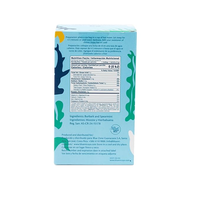 Blue Zones Nicoya - Burbark & Spearmint Flavored Tea Bags - 100% Natural, Organic, and Refreshing - High Micronutrients - Gluten, Caffeine, Sugar-Free - Pack of 18 (1.59 oz/ 45 g) - Bloomnest