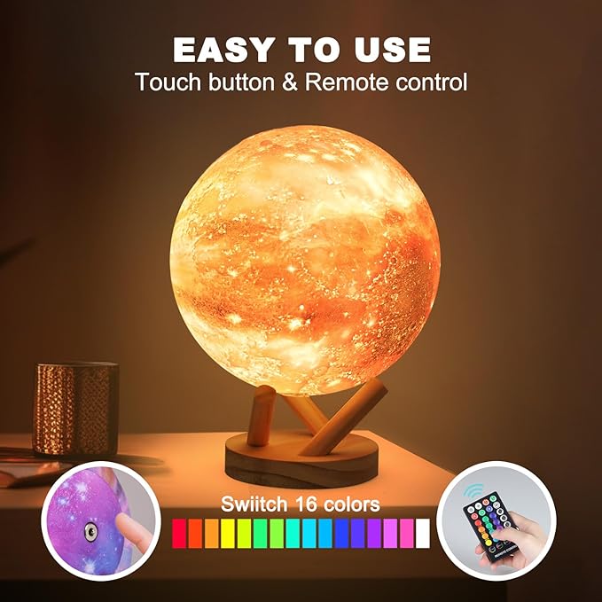 Moon Lamp Galaxy Lamp 6 inch 16 Colors LED 3D Moon Light, Remote & Touch Control Lava Lamp Moon Night Light Gifts for Girls Boys Kids Women Birthday - Bloomnest