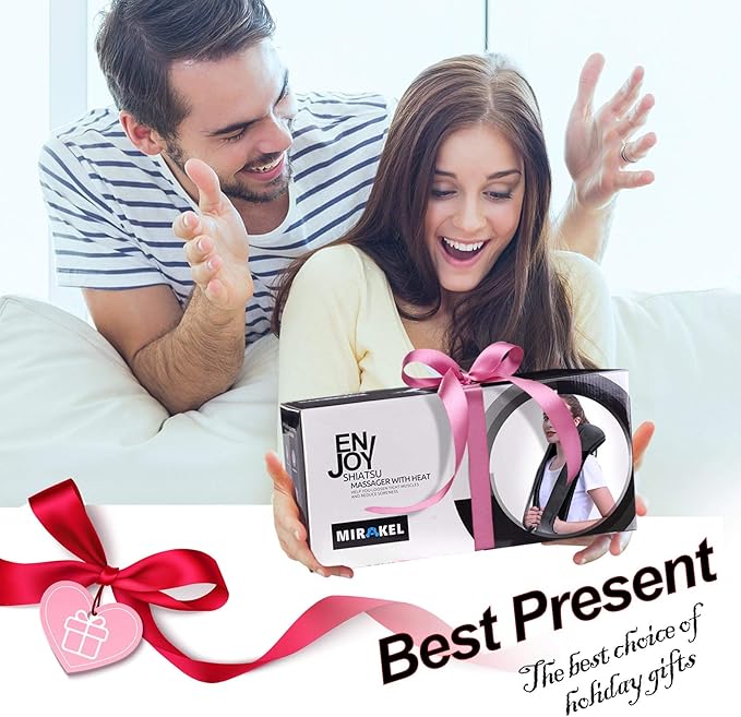 Mirakel Shiatsu Neck & Back Massager with Heat - Deep Tissue Neck, Back & Shoulder Pain Relief - Ergonomic Design Shoulder Massager, Electric Kneading Whole Body Massage Pillow Gifts for Women, Men