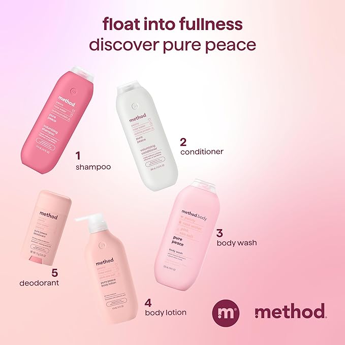 Method Volumizing Shampoo, Pure Peace with Rose, Peony, and Pink Sea Salt Scent Notes, Paraben and Sulfate Free, 14 oz (Pack of 1) - Bloomnest
