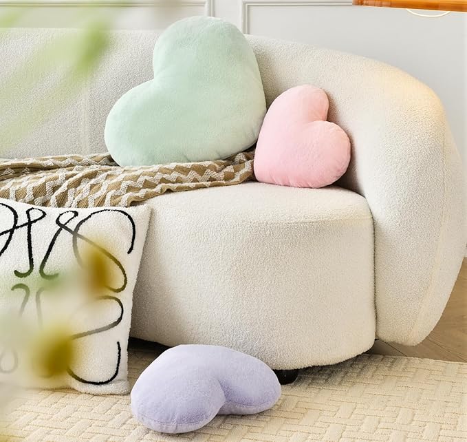Petrella Heart Pillow Cute Fuzzy Pillows Throw Pillows for Bed Livingroom Home Decor Cushion Decorative Aesthetic Preppy Pillows Green,Small 13"x10" - Bloomnest