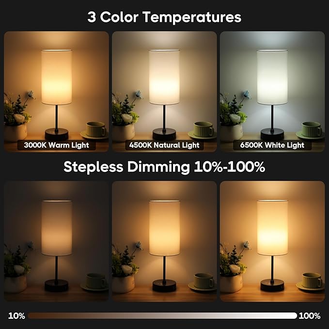 Unicozin 17Inch Table Lamp, 3 CCT 3000K/4500K/6500K & RGB Color Changing, Stepless Dimmable Bedside Lamp for Reading, Ambience Nightstand Light for Home Decor Party, Cream Shade - Bloomnest