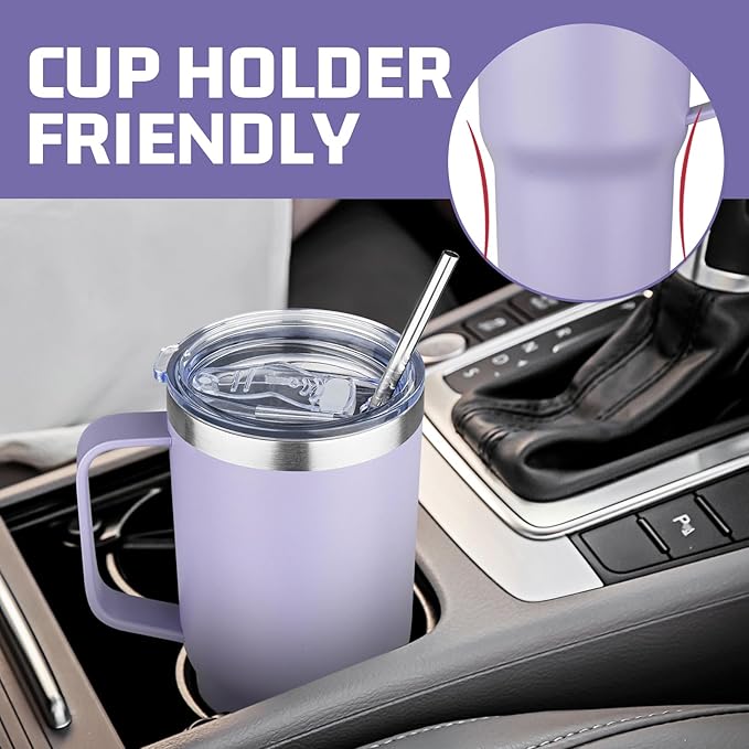 20 oz Tumbler with Handle Stainless Steel Insulated Coffee Mug Tumbler with Lid and Straw Double Wall Vacuum Insulated Coffee Mug Leak Proof Travel Tumbler for Hot and Cold Drink (Pale Purple,4pack) - Bloomnest