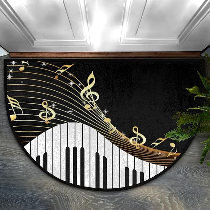 Half Round Door Mat, Music Theme Non-Slip Half Circle Area Rug Piano Keyboard Music Notes Doormat Washable Durable Home Decor Half Moon Rug for Floor Indoor Outdoor Living Room Bedroom Kitchen Patio - Bloomnest