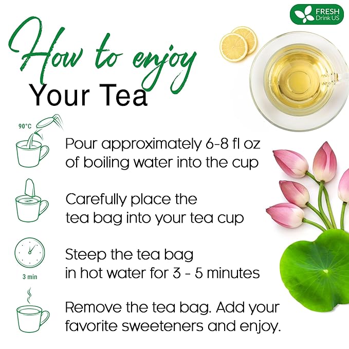 FreshDrinkUS, Premium 30 Lotus Leaf Tea Bags, 100% Natural & Pure from Lotus Leaves. Loose Leaf Lotus Herbal Tea. Made with Eco-Conscious Tea Bags. No Sugar, No Caffeine, No Gluten, Vegan. - Bloomnest