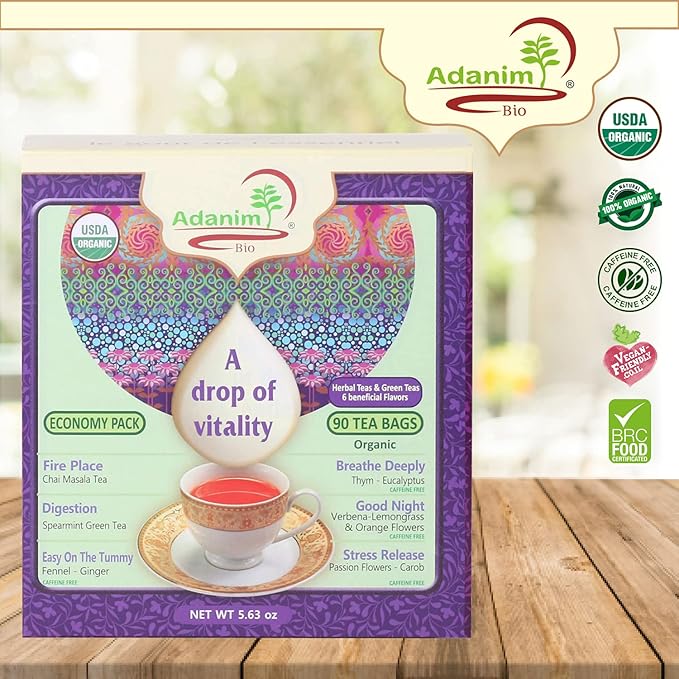 Adanim Bio Tea Sampler Gift Set Box, 6 Flavors Organic Herbal Tea Set, Total of 90 Tea Bags, Full of Aroma Scented Fragrance, Tea Lovers Gift Ideas For Christmas - Bloomnest