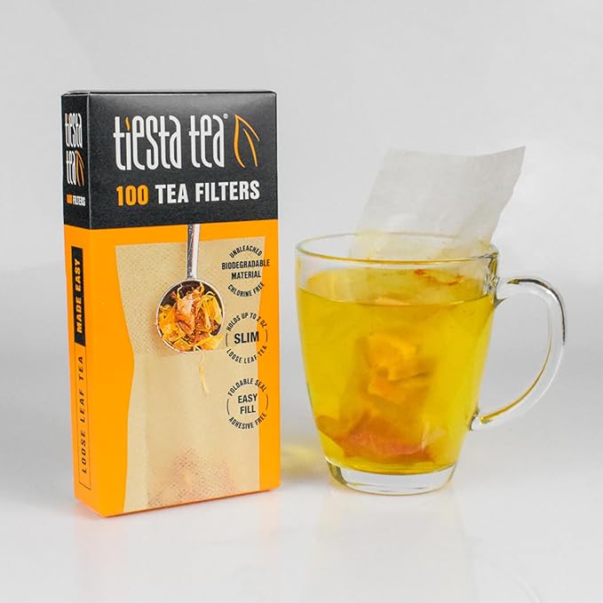 Tiesta Tea Loose Leaf Filters for Brewing, Disposable Infuser for Hot & Iced Drinks, Easy-Fill Steeper, Unbleached Paper, Single-Cup Infuser for Loose Leaves, 100 Empty Bags (6 pack) - Bloomnest