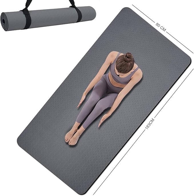 Yoga Mat Double-Sided Non Slip, 72'' x 32'' x 7mm - Extra Wide & Thick Yoga Mat for Women Men Kids, Professional TPE Yoga Mats for Home Workout, Yoga, Pilates and Floor Exercise, with Carrier Strap - Bloomnest