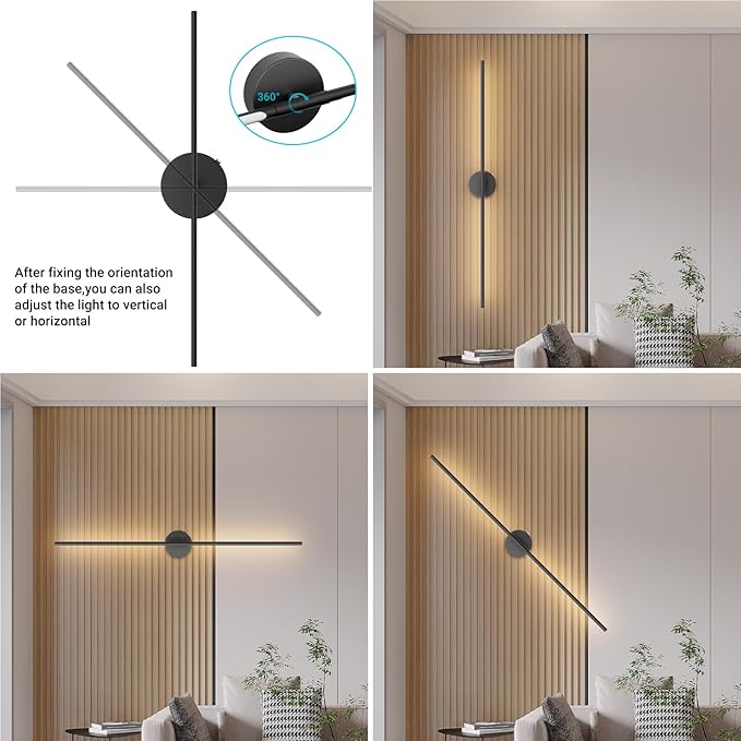 Tipace Battery Operated Wall Sconces Set of 2,Dimmable Battery Wall Sconce with Remote Control,Black LED Rechargeable Sconces,39.4 Inch Modern Wall Lights for Bedroom,Living Room - Bloomnest