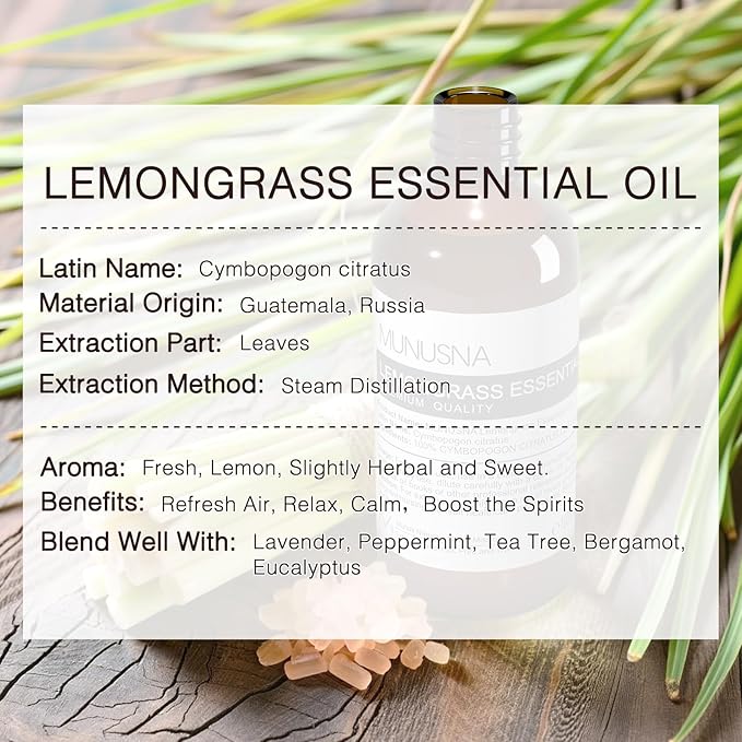 Lemongrass Essential Oil, 100% Natural & Pure Lemongrass Oil 100ML, Premium Grade Essential Oils Aromatherapy Scented Oils for Diffusers, Home Care, Skin, Laundry, Spray, Candle Soap Making - Bloomnest