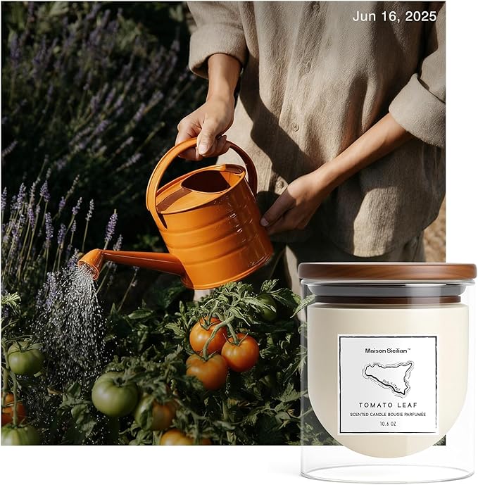 Tomato Leaf Candle by Maison Sicilian – Authentic Tomato Vine Scent, Fresh Green & Earthy Notes, Hand-Poured Soy Wax, 65 Hour Burn | Garden-Inspired Home Fragrance for Plant Lovers, Spring Gift MaisonSicilian