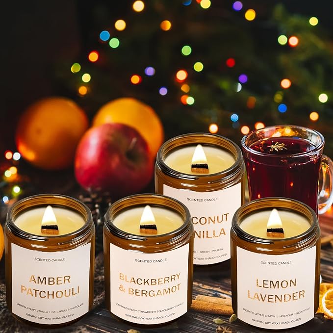28oz Wood Wick Candles That Crackle: 4 Pack Scented Candles for Home Scented, Aromatherapy Candle Set with Crackling Wooden Wick Up to 200H Burning Candle Gift Set for Birthday Thanksgiving Christmas - Bloomnest