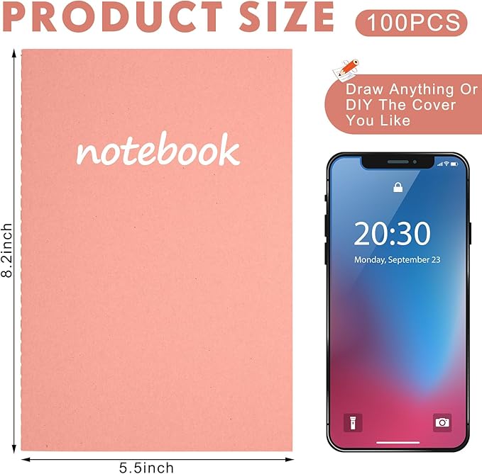Mimorou 100 Pcs Journals Notebooks Bulk - Kraft Softcover A5 Small Notebooks 5.5 Inch x 8.3 Inch Notepads with 60 Page 30 Sheet for Writing Sketch Travel Office Supplies(Bright Color,Lined) - Bloomnest