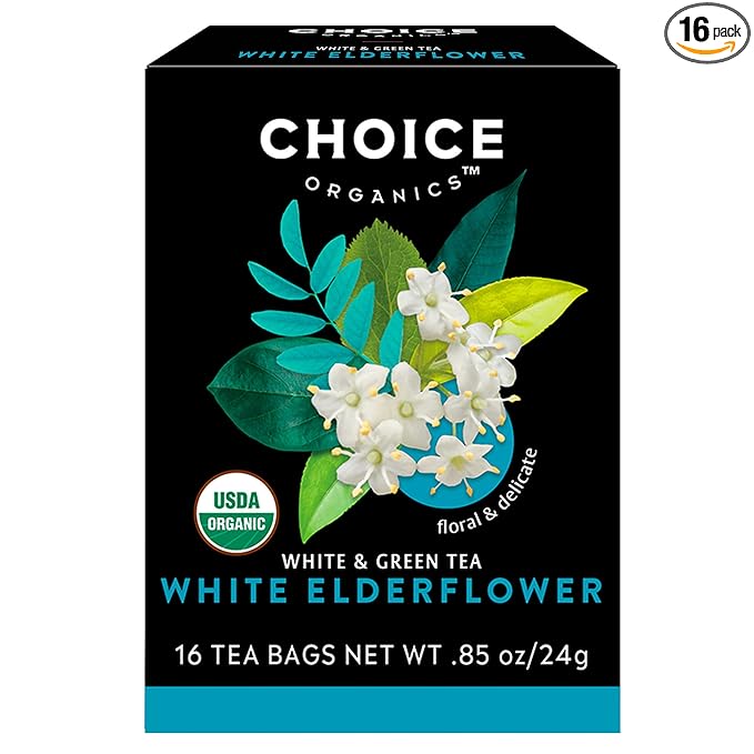 Choice Organic Teas White Elderflower Tea - Organic White & Green Tea - 16 Tea Bags (Pack of 1) - Bloomnest