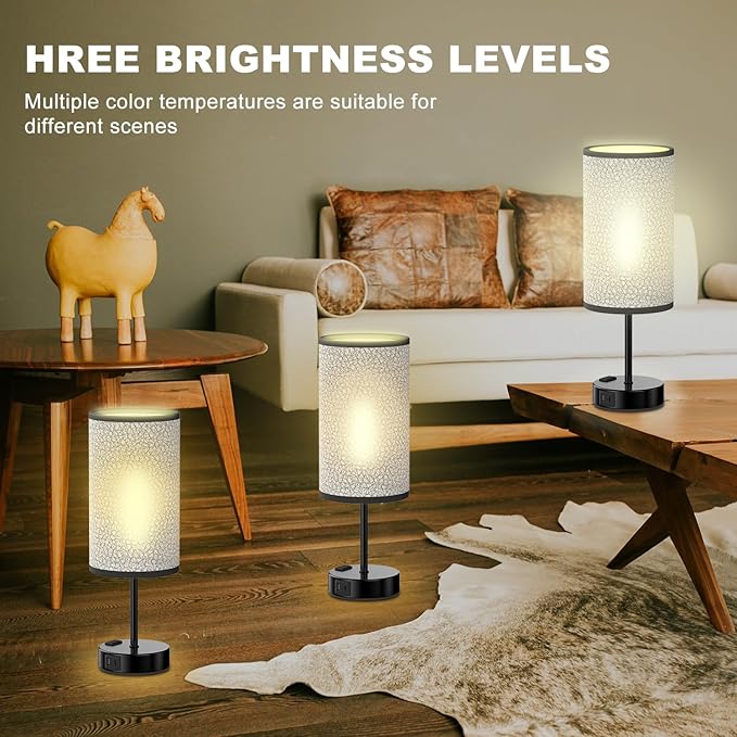 Table Lamp for Bedroom with Touch Control,Bedside Lamp with USB C+A Charging Ports& AC Outlets, Adjustable 3color LED Light for Home Decor/Nightstand/Bedroom/Office,Included Bulb - Bloomnest