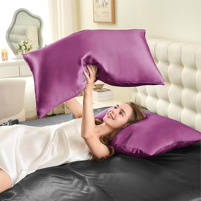 INFIIXSO Mulberry Silk Pillowcase for Hair and Skin, Silk Pillow Cases Queen Size with Hidden Zipper 20x30 Inches, Extraordinary Smooth and Soft Cooling Pillow Cases for Hot Sleepers(Purple, 1 Pack) - Bloomnest