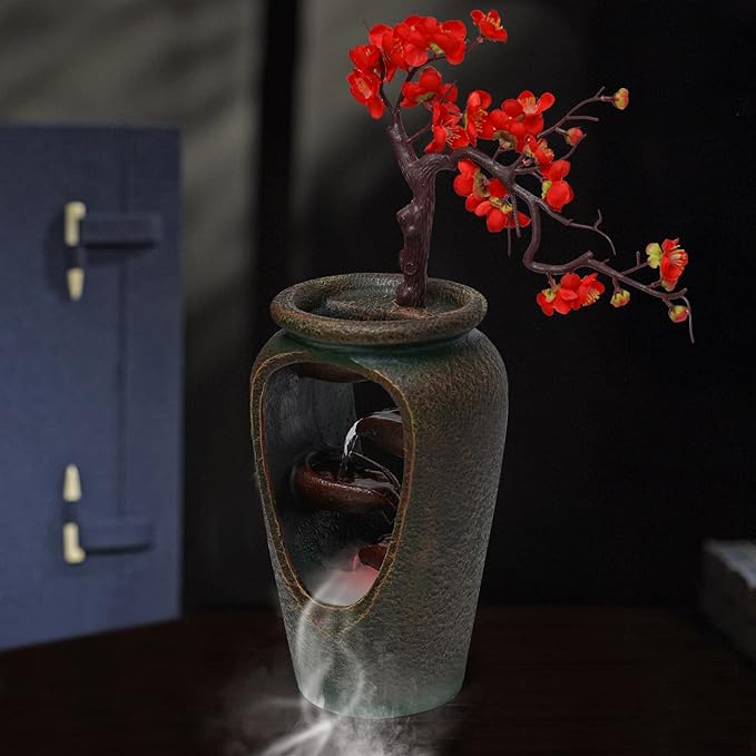 20Inch Tabletop Decorative Flower Vase Style Bonsai Waterfall Fountain Humidifier with LED Lights and Atomizer, Desktop Water Fountains for Any Dining Room, Living Room, Bedroom, Cafe Or Office - Bloomnest