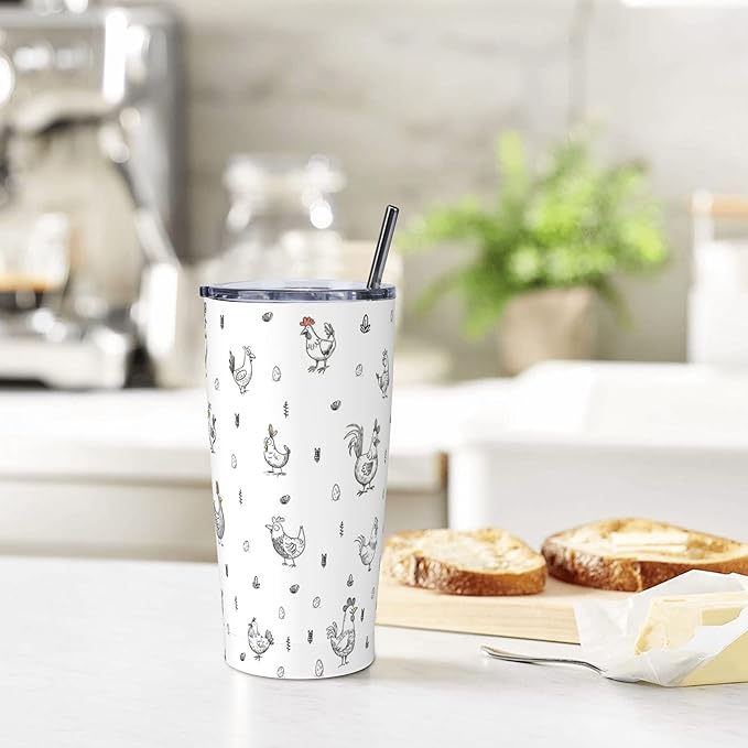 Chicken Tumbler with Lid and Straw 20 oz Stainless Steel Cup Insulated Tumbler Coffee Mug for Home Office or Car Christmas Birthday Gifts - Bloomnest