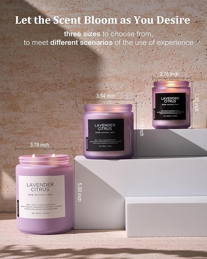 M&SENSE Lavender Citrus Candles, 19.4oz 110H Burn Time Large Natural Soy Candles for Home Scented, Stress Relief Aromatherapy Gifts for Mom Friends Teacher & Spa, Bath, Yoga - Bloomnest
