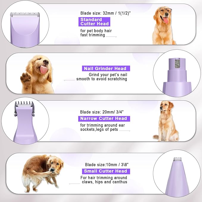 Dog Grooming Clippers Kit-Electric Rechargeable Cat Trimmer Tools-Cordless Quiet Pet Nail Paw Grinder-4 in 1 Multifunctional Low Noise Shaver-Razor for feet Face Ears Toenail Eye - Bloomnest