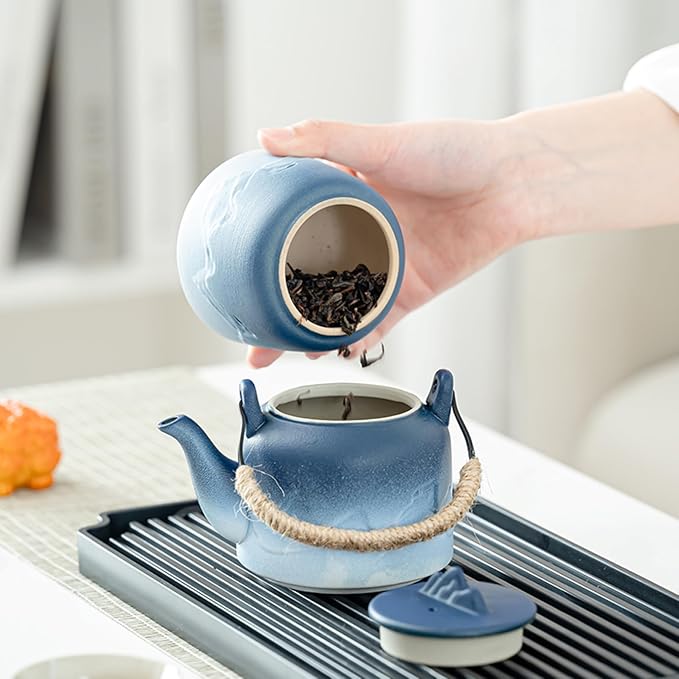 ICHAG Chinese Tea Set, Japanese Tea Sets for Adults, 15-Piece Porcelain Gongfu Tea Set with Tea Pet & Tea Tray, Japanese Teapot Set, Travel Tea Party Set, for Home/Office/Outdoor/Gifts (Blue) - Bloomnest