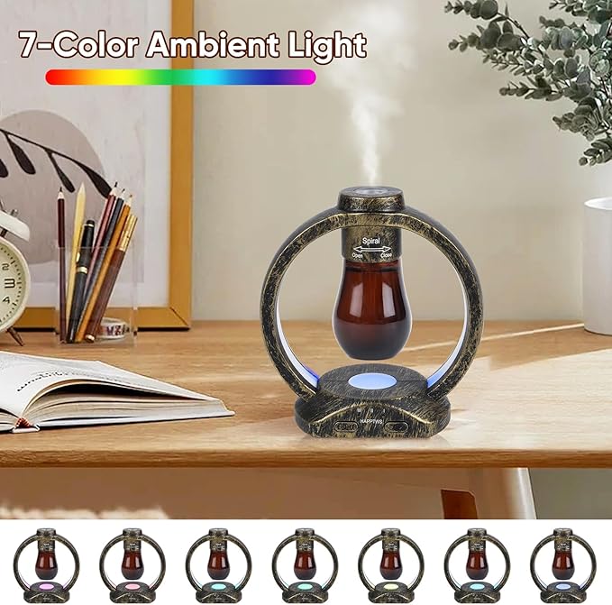 HAPPTWS Essential Oil Diffuser Set- Diffuser 3 Timer Settings Battery Powered Cordless Setup 7 Color LED Lights for Bedroom Yoga Room Toilet Pet Room - Coppery HAPPTWS