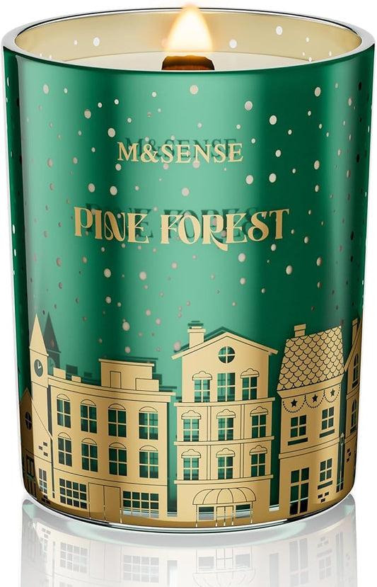 M&SENSE Pine Forest Christmas Candles, Large Winter Scented Soy Candles, Cracking Wooden Wick 18oz 100 Hours Long Lasting Clean Burn, Luxury Holiday Gifts for Relaxation, Stress Relief - Bloomnest