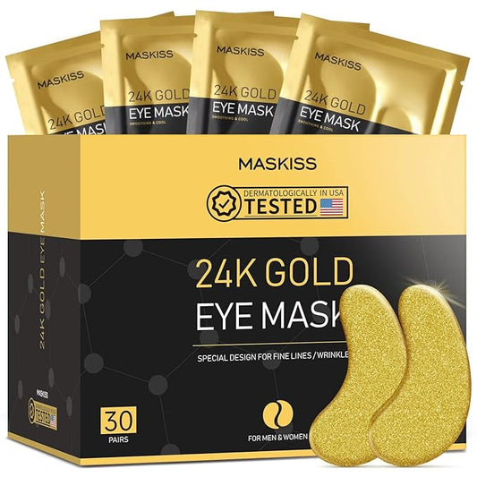24k Gold Under Eye Patches (30 Pairs), Eye Mask, Collagen Skin Care Products, Eye Patches for Puffy Eyes, Eye Masks for Dark Circles and Puffiness. - Bloomnest