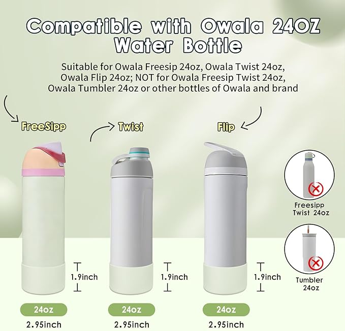 2PCS Silicone Water Bottle Boot, Compatible with Owala 24oz 32oz 40oz, Protective Anti-Scratch & Anti-Dent No Noise Sleeve Cover for FreeSip/Twist/Flip Water Bottles (Coastal Mist, 24oz) BKBY