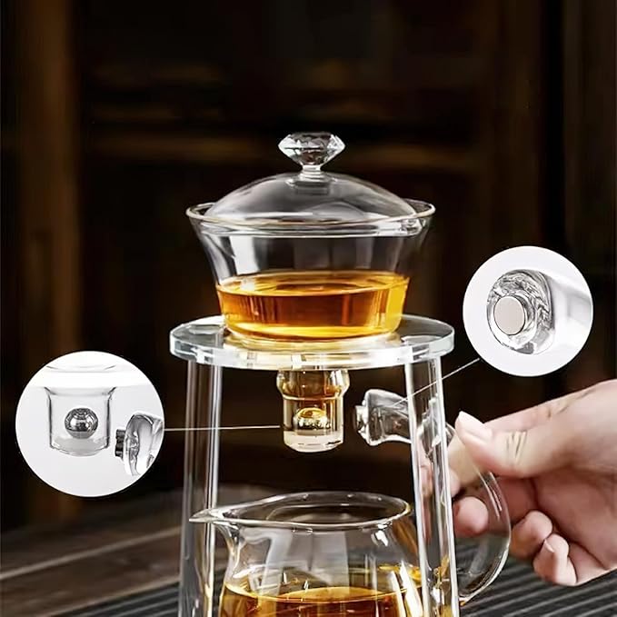 Semi Automatic Tea Set, Lazy Kungfu Tea Set, Lazy Kung Fu Drip Teapot, Magnetic Tea Pot With Magnetic Ball, Heat Resistant Gongfu Glass Teapot Set, Gift For Fathers Day, Thanksgiving Birthdays - Bloomnest