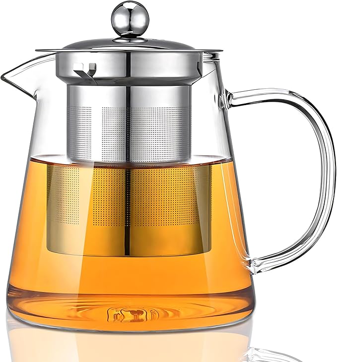 Glass Teapot, Tea Pot with Removable Infusers for Loose Tea, Borosilicate Glass Tea Kettle Tea Maker Stovetop for Party, Camping,Travel (950ML) - Bloomnest