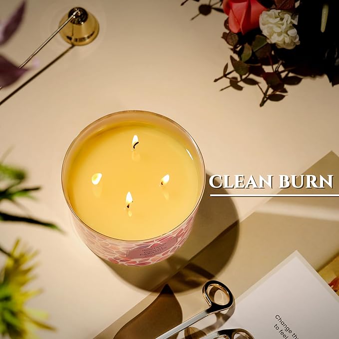 HomeLights Coral Paradise Scented Candles | 18oz Soy Candles Bohemian Natural Textures 4-Wick Large Candle Jars | Ideal Candle Gifts for Events, Home Decor Stress, Relief & Relaxation - Bloomnest