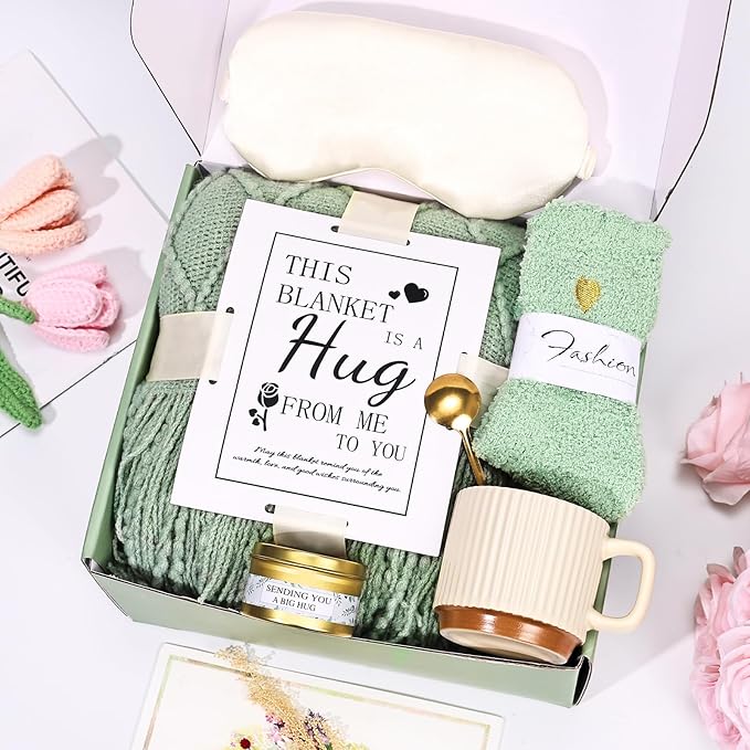 Get Well Soon Gift Baskets Self Care Package after Surgery, Christmas Birthday Gifts for Women, Hug in a Box Sympathy Gift Baskets Relaxation Thinking of You Feel Better Gifts for Women, Sage Green - Bloomnest