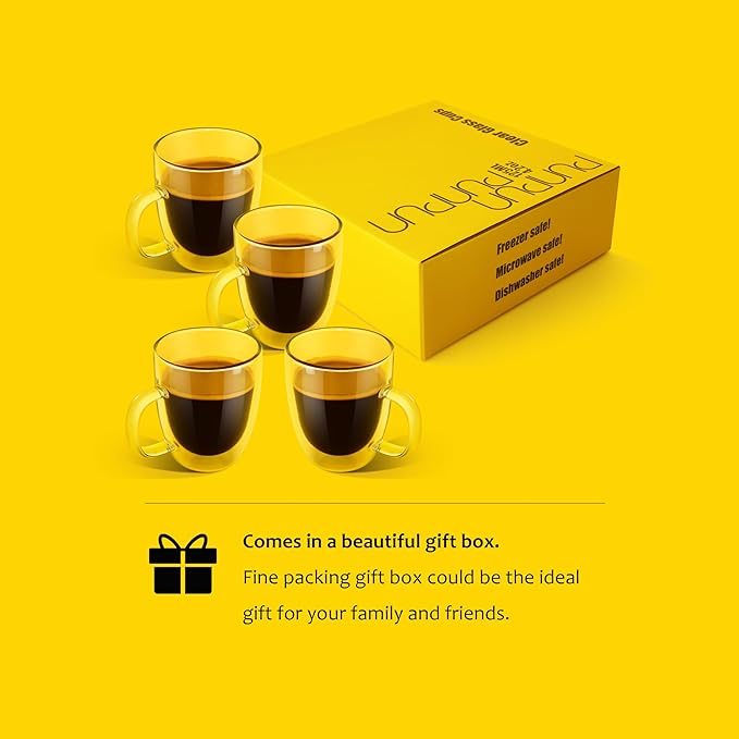 PunPun 17OZ. 500ml Clear Coffee Mugs, Glass for Coffee, Double Wall Insulated Glass Mugs with Big Handle, Every Day for Americano, Latte, Cappuccinos and Beverage.Set of 4 - Bloomnest
