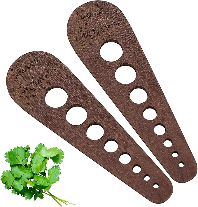 2 Pcs Herb Stripper Tool, Wooden Herb Stripper Vegetable Leaf Remover 8 Different Aperture Designs Wood Stripping Strippers Suitable for Herbs, Parsley, Coriander, Thyme, Rosemary (Brown) - Bloomnest