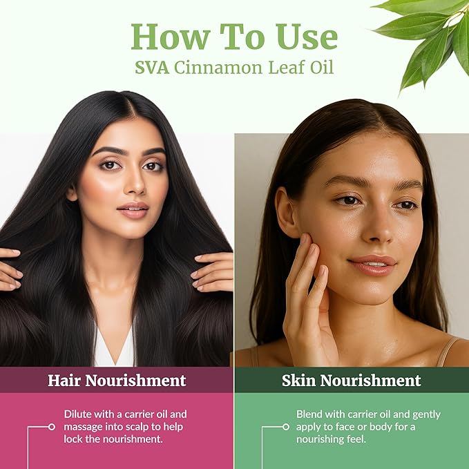SVA Cinnamon Leaf Essential Oil – 4 Fl Oz – 100% Natural Cinnamon Oil - for Diffuser, Hair Care, Face, Skin Care, Aromatherapy, Scalp and Body Massage, Soap and Candle Making – with Dropper - Bloomnest