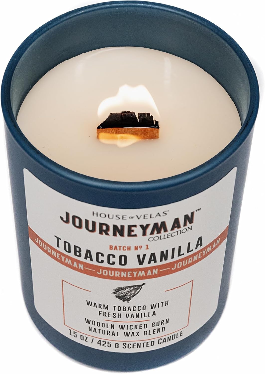 Journeyman Collection Candle, 15oz, Wooden Wick, Tobacco Vanilla, Large Painted Jar