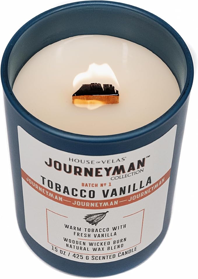 Journeyman Collection Candle, 15oz, Wooden Wick, Tobacco Vanilla, Large Painted Jar - Bloomnest