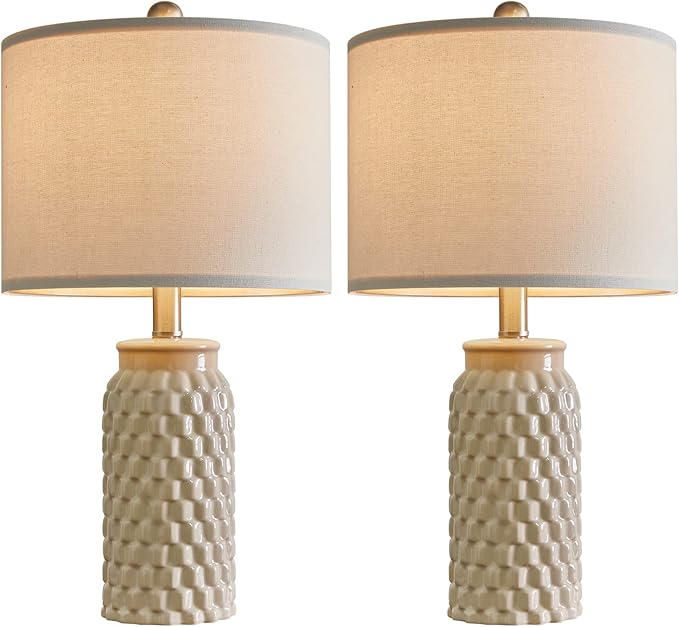 20.5" Modern Ceramic Bedside Lamp Set of 2 for Bedroom Decor Farmhouse Table Lamp for Living Room Office Dorm - Bloomnest