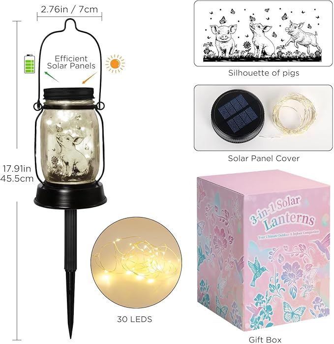 Pig Gifts for Women/Men/Kids Pig Lovers Animal Solar Lantern, Piglet Animal Christmas Gifts, Solar Garden Decoration, Night Light Room Decor Farm Piglet Present Yard, Patio,Backyard,Porch, Torches - Bloomnest