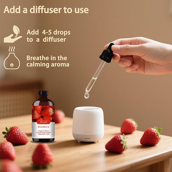 Strawberry Essential Oil-Strawberry Fragrance Oil 4.33oz (130ml)-100% Pure Natural Scent for Diffusers, Candles, Soap Making & Aromatherapy-Relaxing Home & Gift Essential Oil for Bath, Massage - Bloomnest