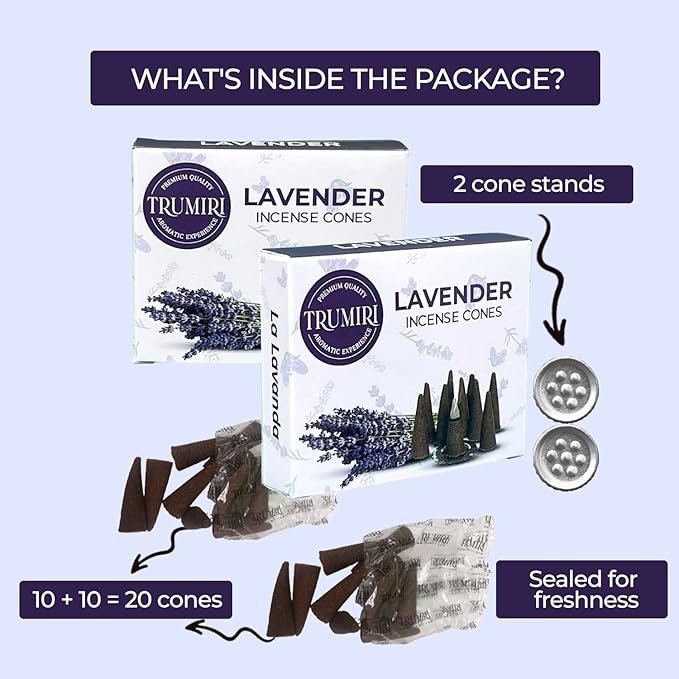 Lavender Incense - 20 Cone Dual Pack - Scented Cone Incense TRUMIRI