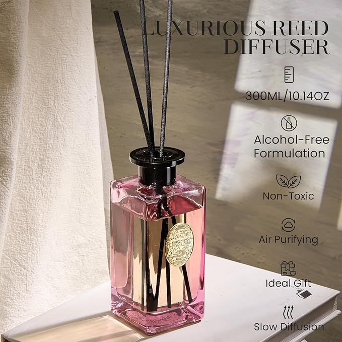 M&SENSE 10.14 oz Large Reed Diffuser Set | Ginger & Ylang Ylang Scent Oil Diffuser with Sticks | Hotel Collection Non-Toxic Essential Oil |for Bedroom Bathroom Living Room - Bloomnest