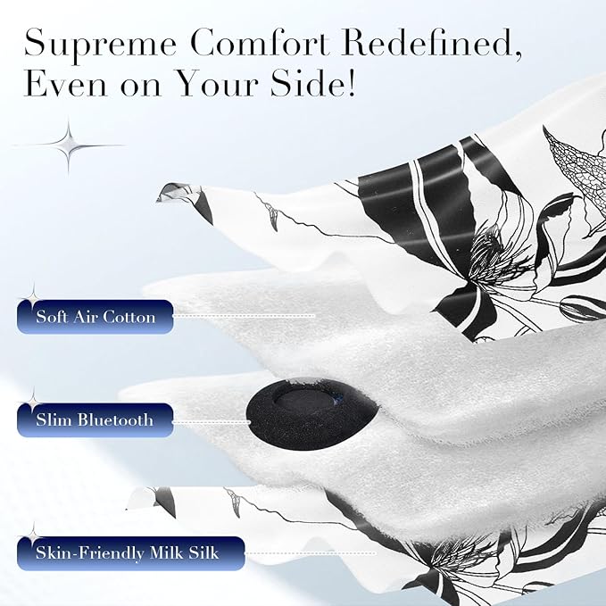 LC-dolida Sleep Mask with Bluetooth Headphones, Extra Large Silk Eye Mask for Sleeping Side Day Sleepers, Sleep Headphones Bluetooth 5.4 for Women Men with Thin Speaker, Blackout, Comfort, Microphone