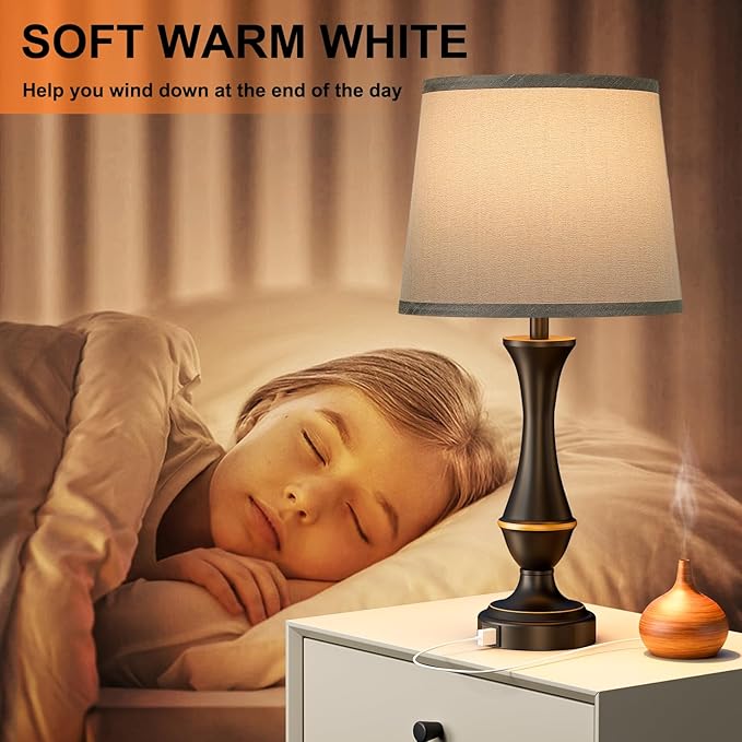 Seealle Upgraded Touch Lamps for Bedrooms Set of 2 - Nightstand Table Lamp with USB C+A, 3 Way Dimmable Lamps for Living Room(Grey) - Bloomnest