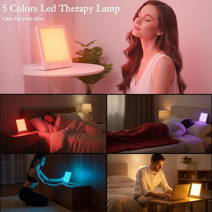 Red LED Light Therapy Lamp for Face, 5-Color Facial Beauty Device with 630nm & 850nm Near Infrared Red Light Therapy for Desk with Adjustable Stand, Timer and Protective Glasses, Home and Travel Use Bloomnest