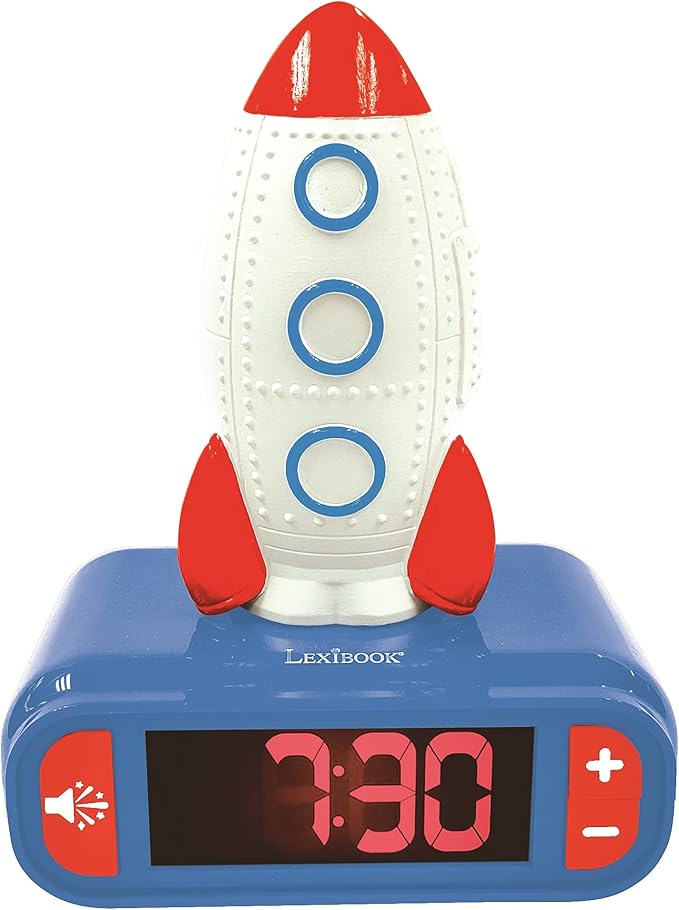 LEXiBOOK - Rocket Digital Alarm Clock for Kids with Night Light Snooze, Childrens Clock, Luminous Rocket, Blue Colour - RL800SPC - Bloomnest